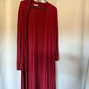 Elegant Red Long Cardigan
